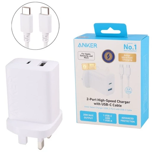 شارژر دیواری انکر مدل B2348 ظرفیت ۲۰ وات با کابل USB-C